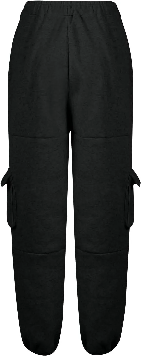 Fleece Sweatpants Womens Baggy High Waisted Wide Leg Lounge Pants with Pockets Comfy Drawstring Cinch Bottom Joggers