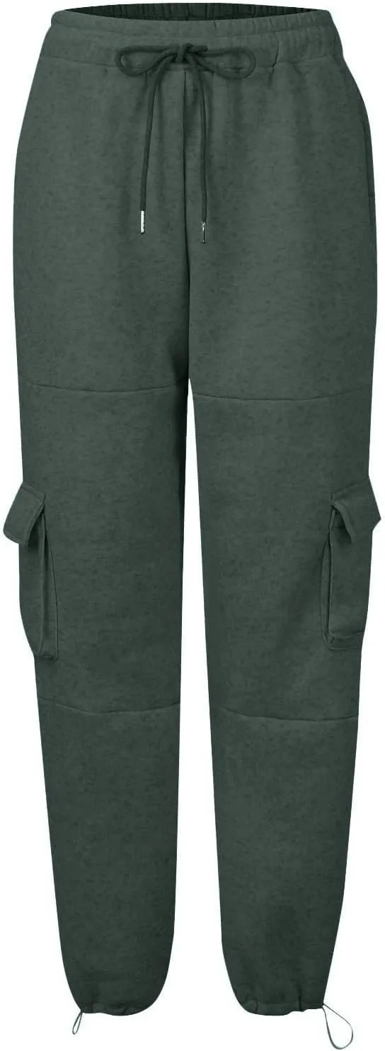 Fleece Sweatpants Womens Baggy High Waisted Wide Leg Lounge Pants with Pockets Comfy Drawstring Cinch Bottom Joggers
