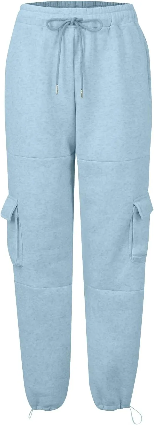 Fleece Sweatpants Womens Baggy High Waisted Wide Leg Lounge Pants with Pockets Comfy Drawstring Cinch Bottom Joggers