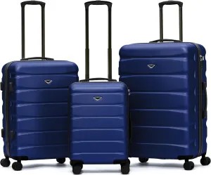 Flight Knight Carry On Suitcase Hardside With Built In TSA Lock & USB Port Lightweight Luggage Silent Double Spinner Wheels Maximum Carry-On Bag Size For American & United Approved Airlines, Navy, 3