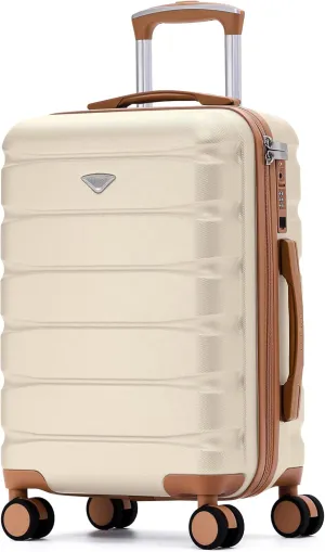 Flight Knight Suitcase Set TSA Lock Silent Double Spinner Wheels Durable Hardside Lightweight Luggage With Carry-On Case Maximum Carry On Bag Size For Approved Airlines, Cream/Tan, Carry On (22x14x9")