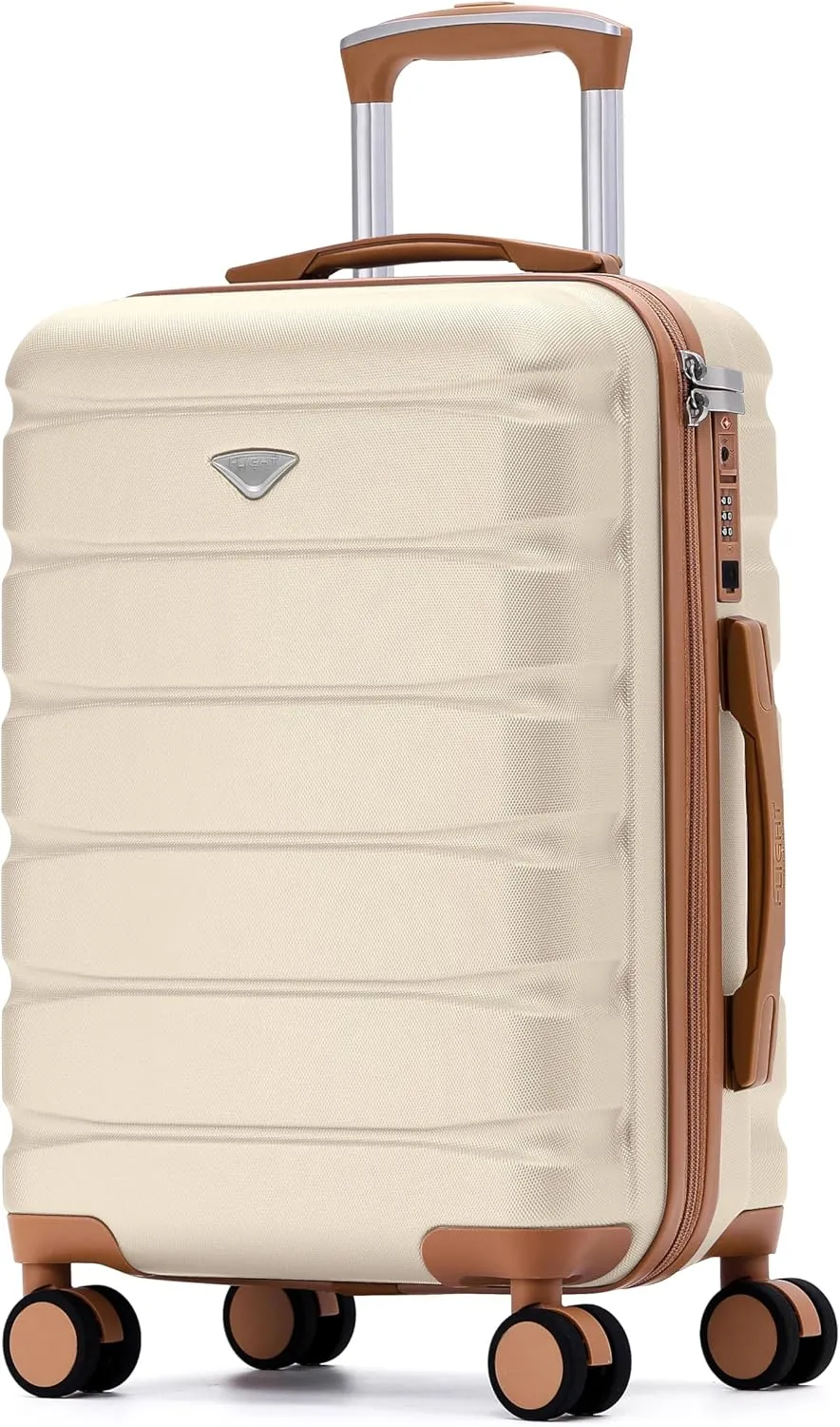 Flight Knight Suitcase Set TSA Lock Silent Double Spinner Wheels Durable Hardside Lightweight Luggage With Carry-On Case Maximum Carry On Bag Size For Approved Airlines, Cream/Tan, Carry On (22x14x9")
