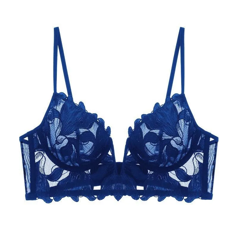 Floral Embroidered Lace Plunge Bra