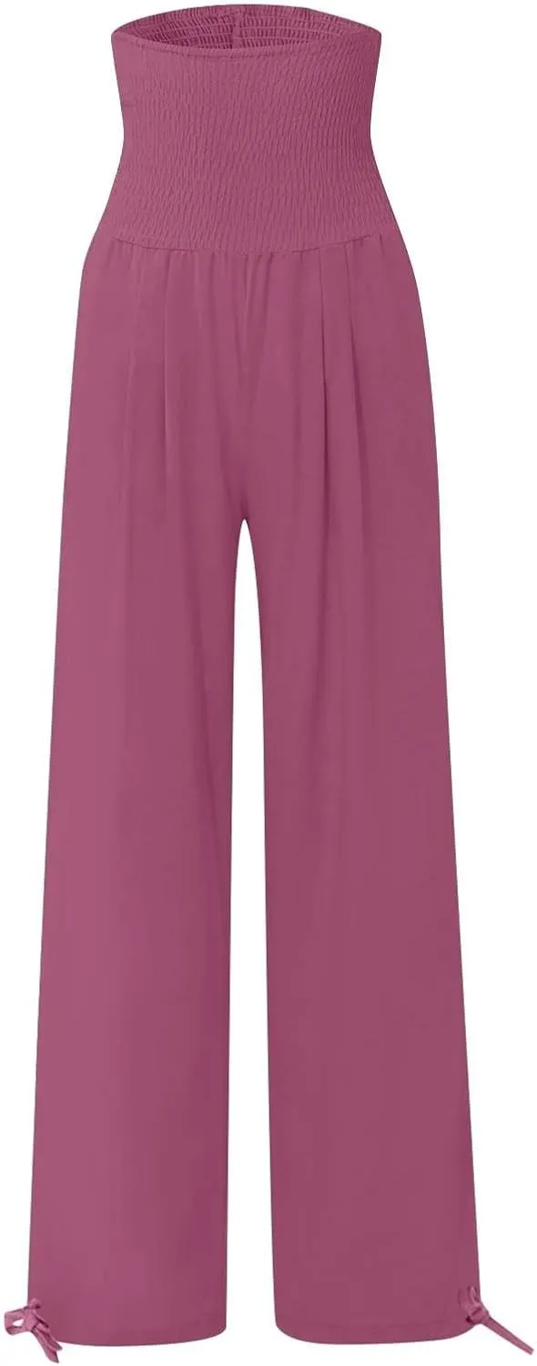 Flowy Pants for Women High Waist Linen Pant Wide Leg Casual Pant Fashion Beach Lounge Pants Summer Resort Wear