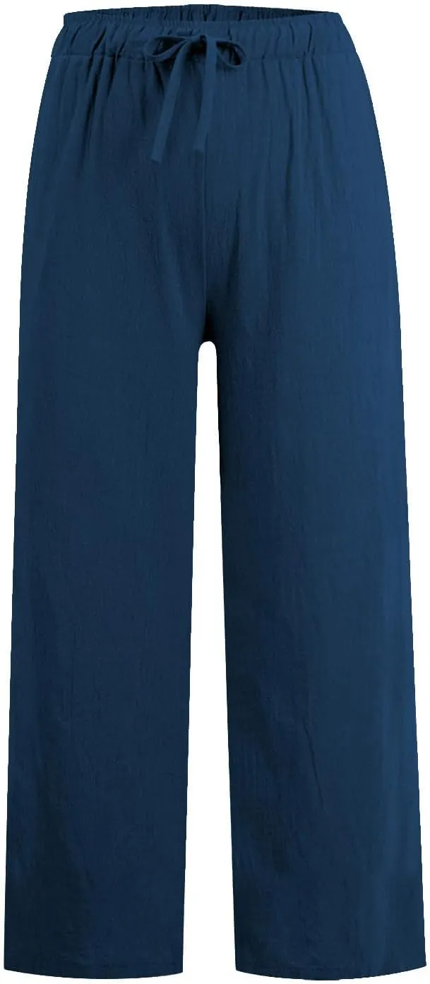 Flowy Pants for Women Summer Trendy High Waisted Straight Leg Pant Solid Casual Loose Trousers with Pockets