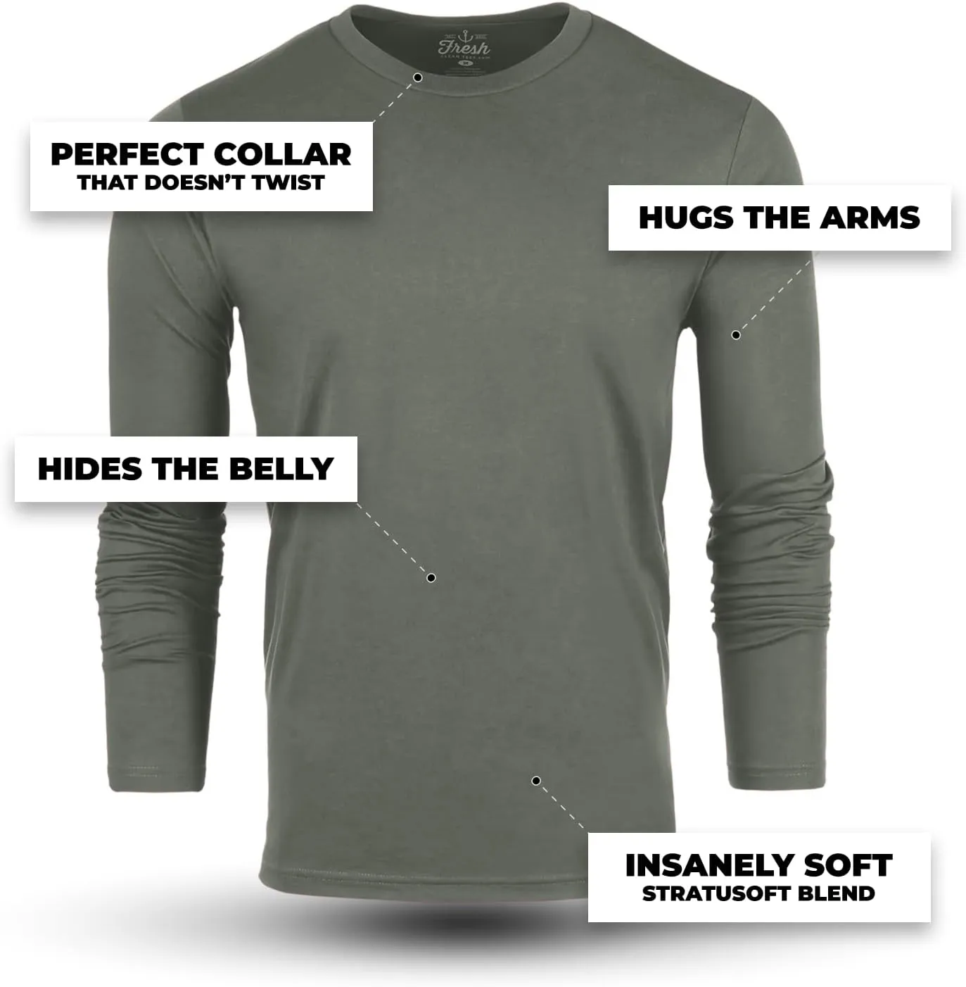Fresh Clean Threads Mens Long Sleeve T-Shirt - Pre Shrunk Soft Fitted Premium Classic Tee - Men's T Shirts Cotton Poly