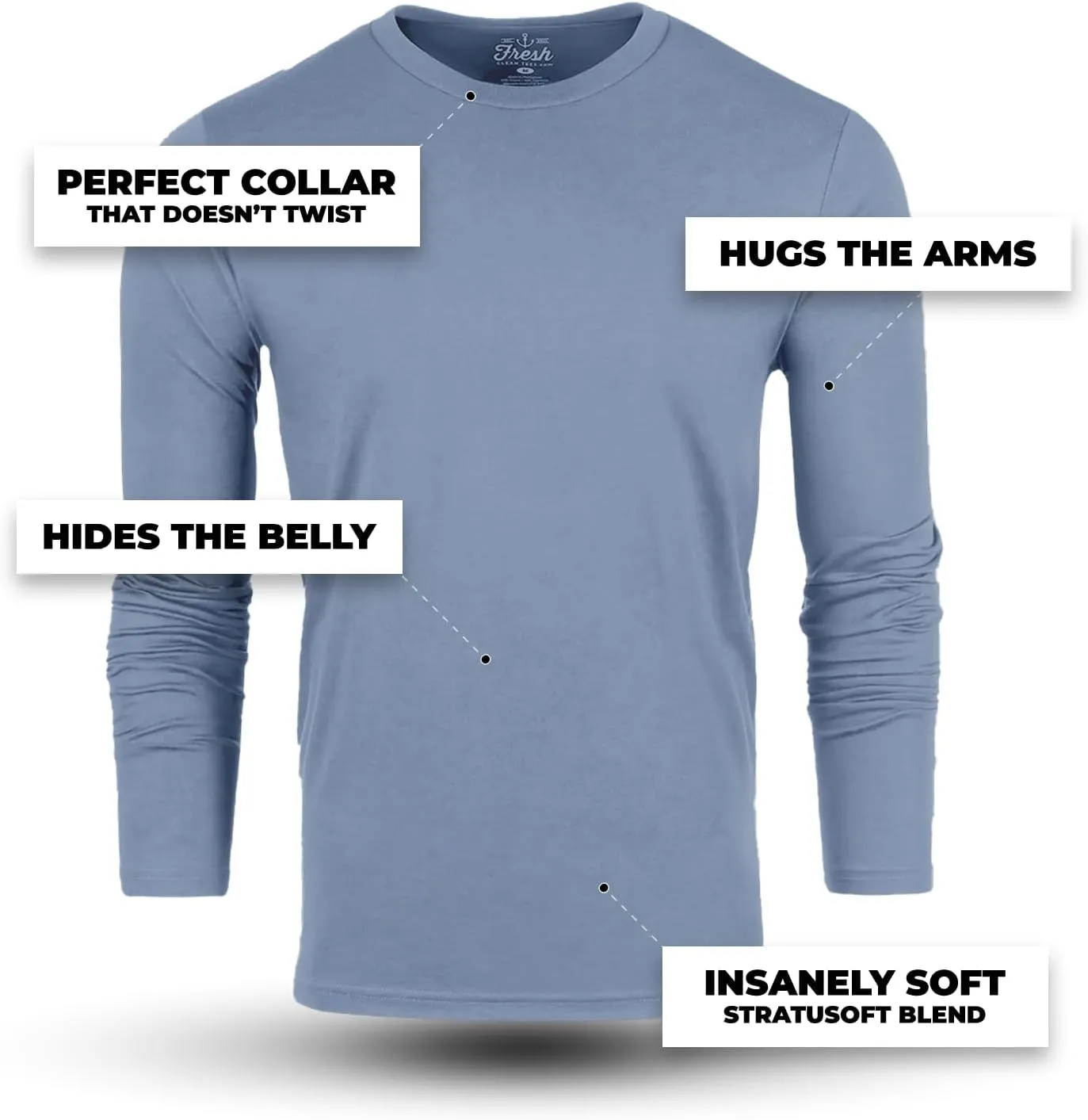 Fresh Clean Threads Mens Long Sleeve T-Shirt - Pre Shrunk Soft Fitted Premium Classic Tee - Men's T Shirts Cotton Poly