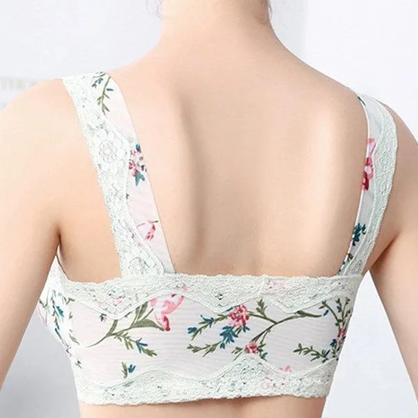 Full Busted Front Zipper Massage Padding Print  Lace-trim Bras