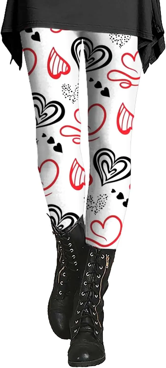 Gifts Yoga Leggings for Women High Waist Plus Size Valentine Pants for Women 2025 Trendy Love Womens Leggings for Under Sweater Dress Compression Workout Leggings Women Leggings with Mesh