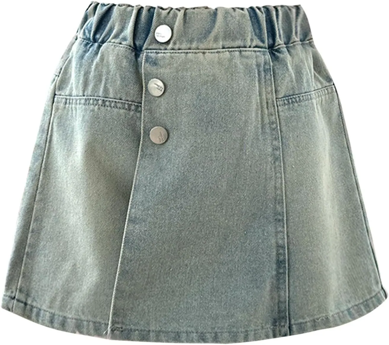 Girl's Denim Shorts High Waisted Elastic Button Front Asymmetrical Jean Shorts with Pockets Teenager Vintage Clothes