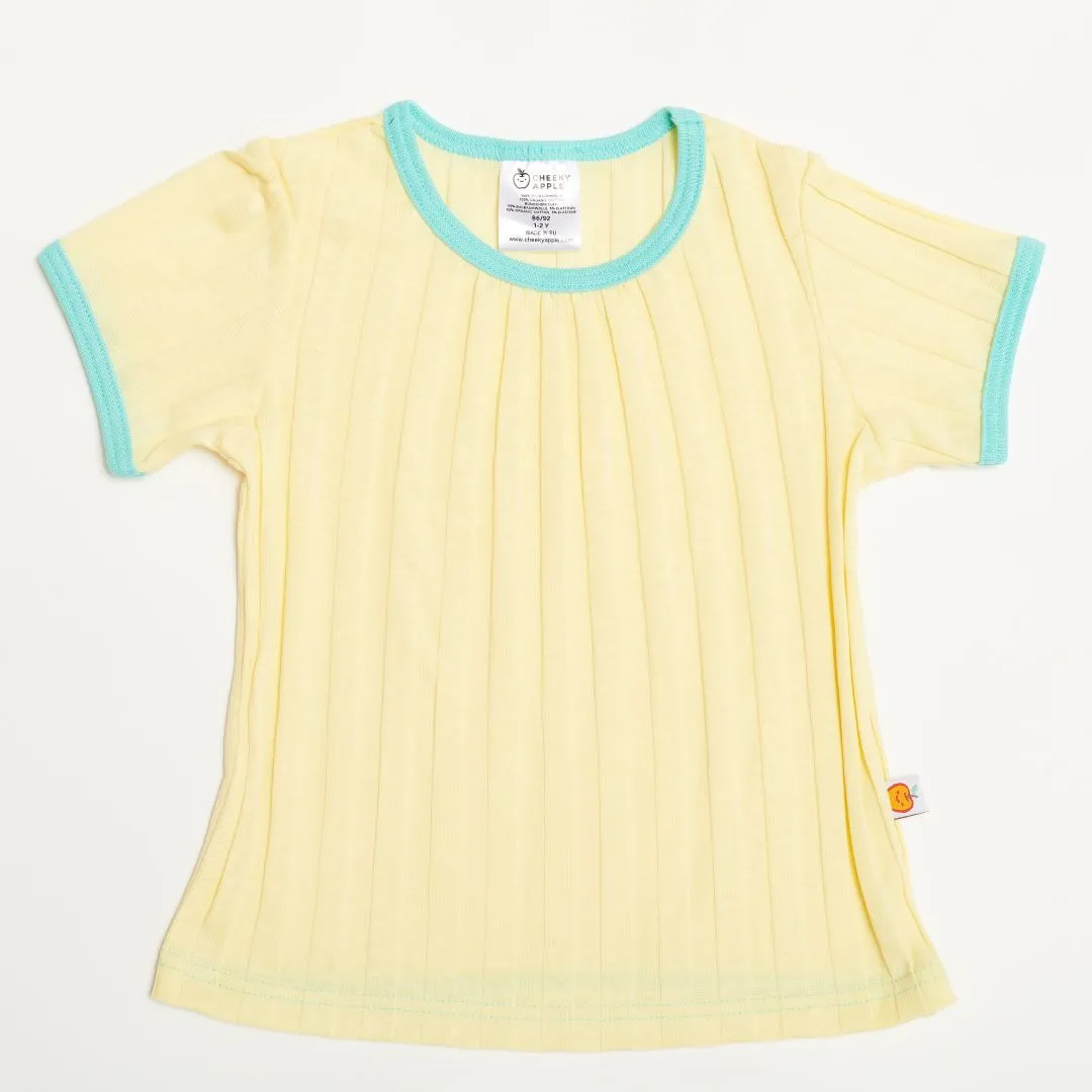 Girls' Short-sleeve Top "Ribbed Jersey Vanilla/Mint"