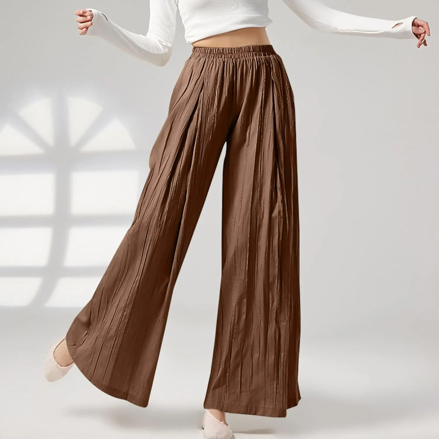 GOFULY Linen Pants Women Summer Wide Leg High Waisted Casual Palazzo Pants Drawstring Waist 2025 Trousers with Pockets