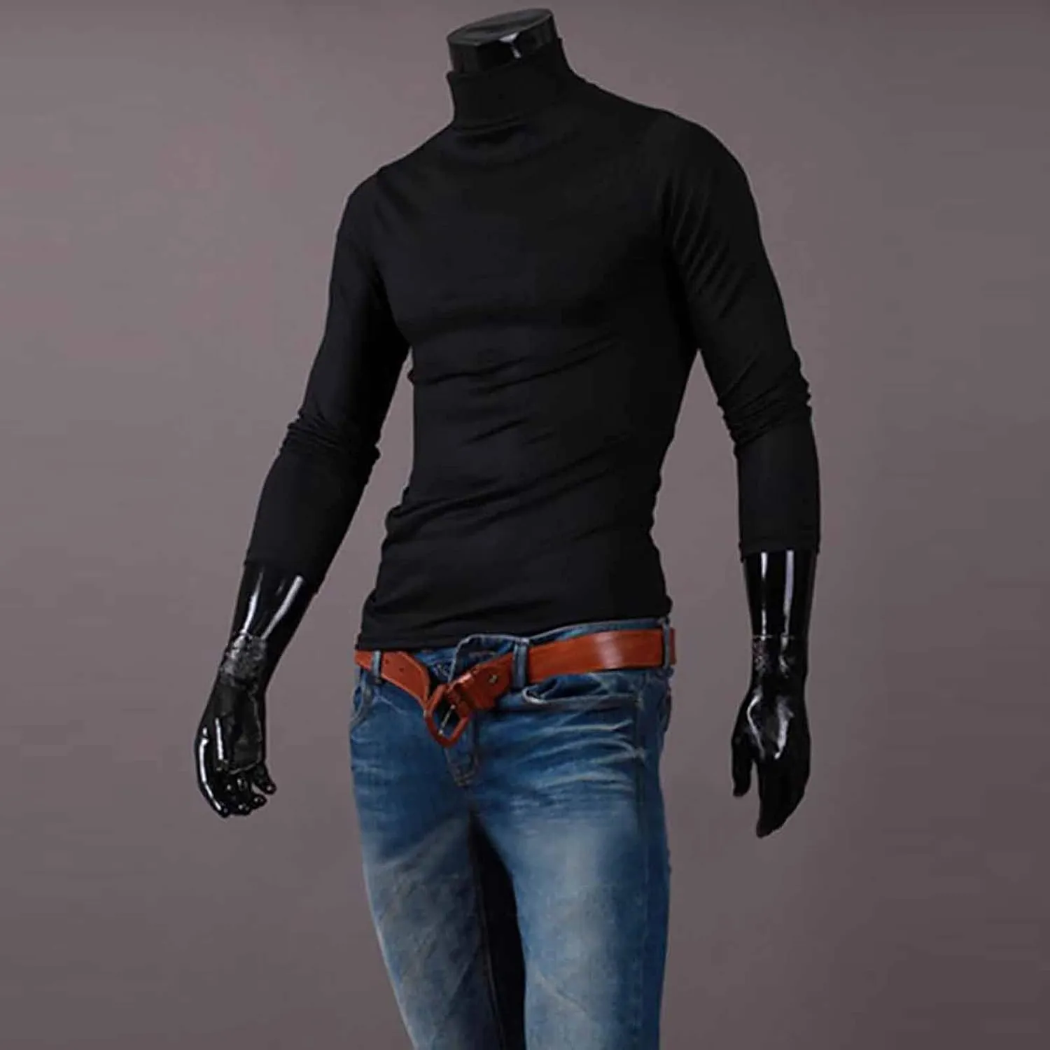 GOFULY Men's Under Shirts High Neck Slim Fit Solid Casual Fall Shirt Long Sleeve Winter Underwear Tops