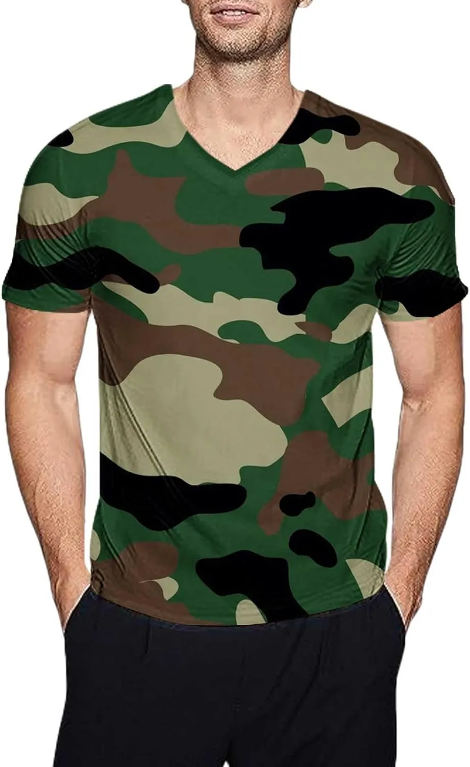 GOKKILRW Men's T Shirts Casual Camo Printed Lightweight Quick Dry Plus Size Crewneck Short Sleeve Military Hunting Tees