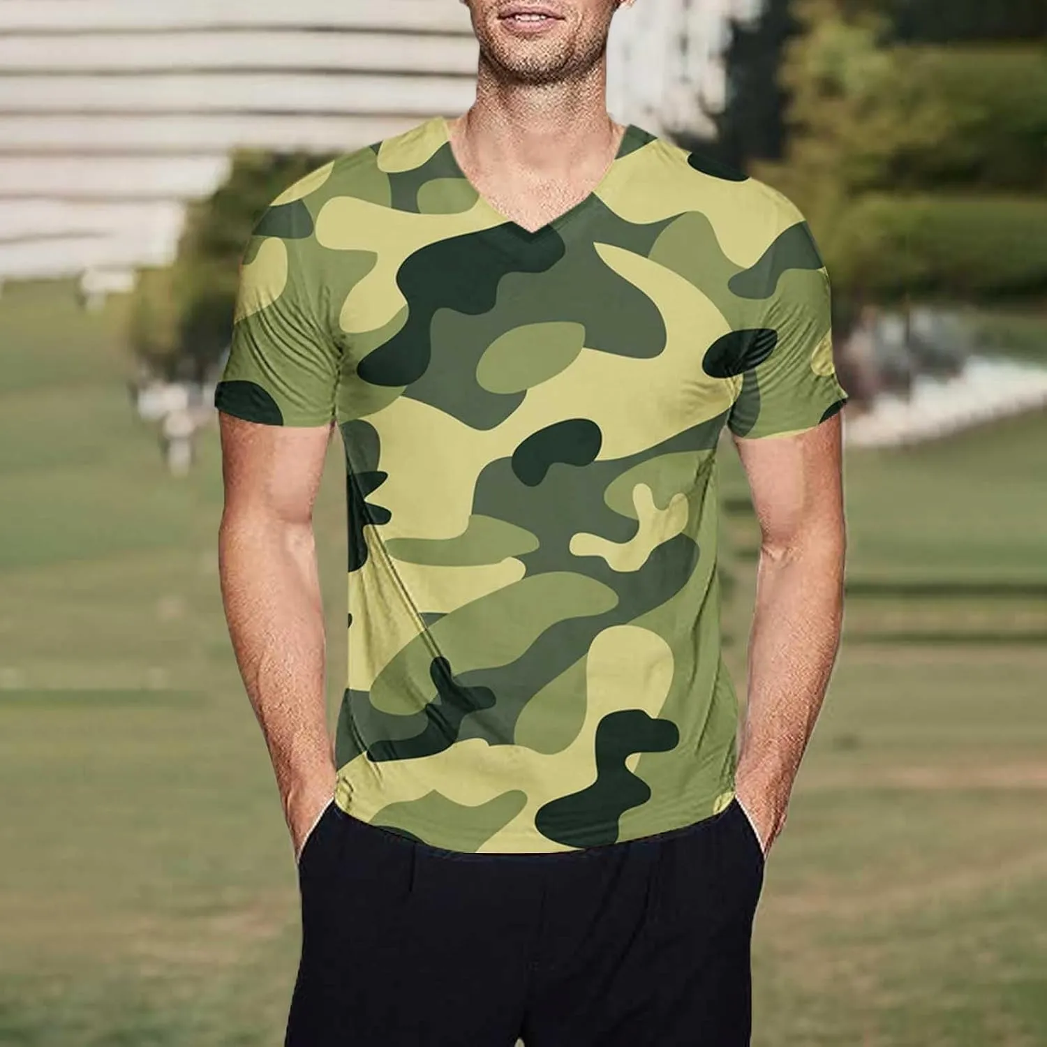 GOKKILRW Men's T Shirts Casual Camo Printed Lightweight Quick Dry Plus Size Crewneck Short Sleeve Military Hunting Tees