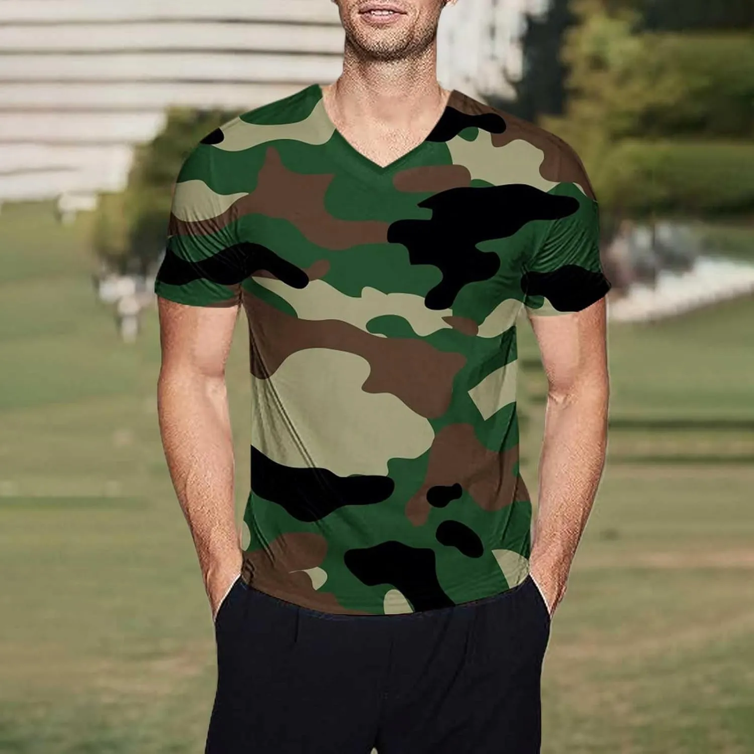 GOKKILRW Men's T Shirts Casual Camo Printed Lightweight Quick Dry Plus Size Crewneck Short Sleeve Military Hunting Tees