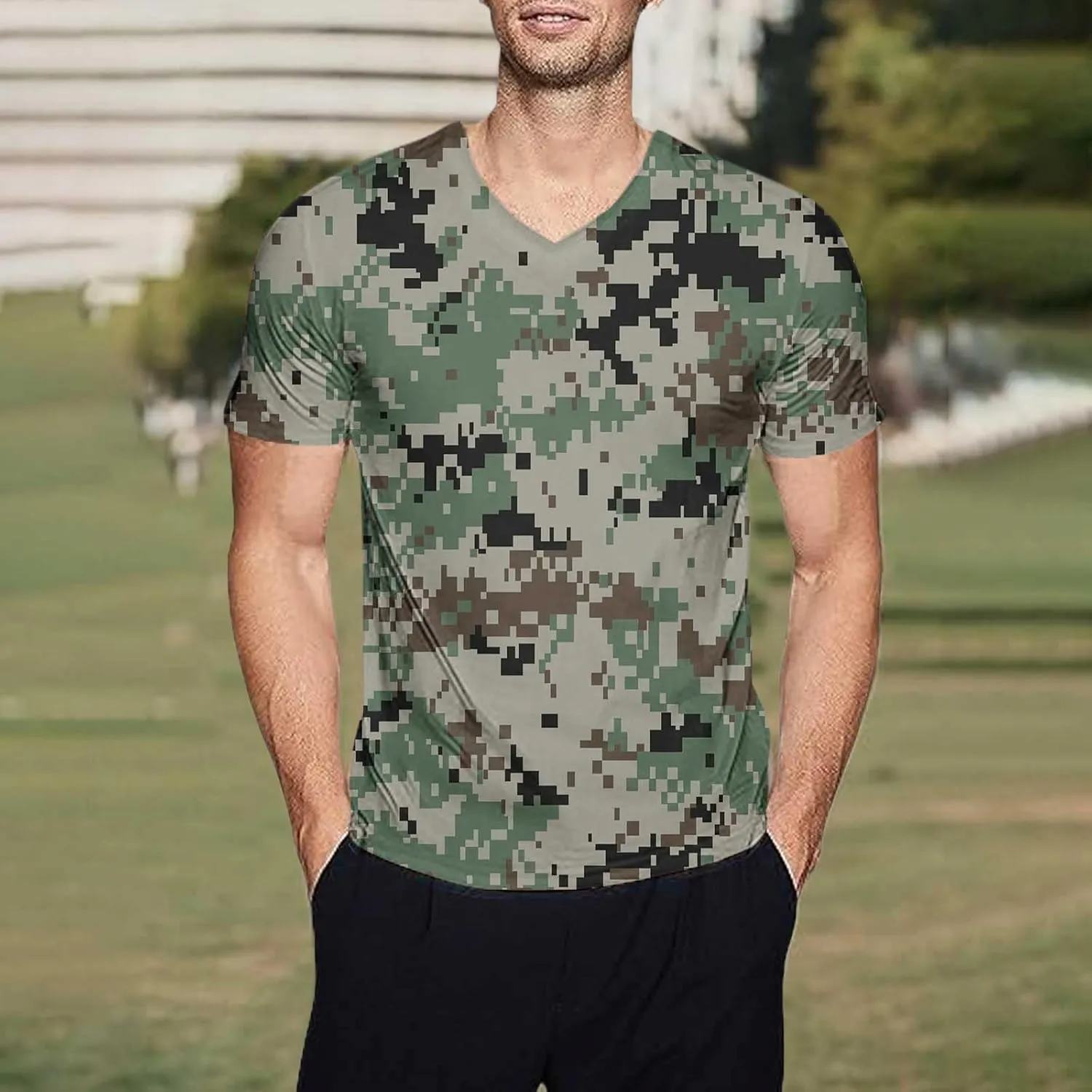 GOKKILRW Men's T Shirts Casual Camo Printed Lightweight Quick Dry Plus Size Crewneck Short Sleeve Military Hunting Tees