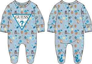 GUESS baby-boys Eco All Over Print Long Sleeve Footed Onesie