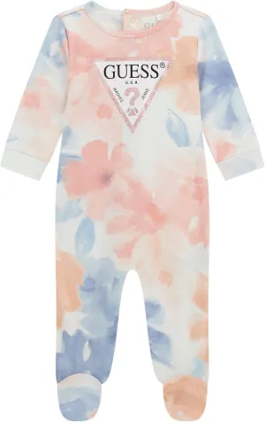 GUESS baby-girls Eco All Over Print Interlock Footed Onesie
