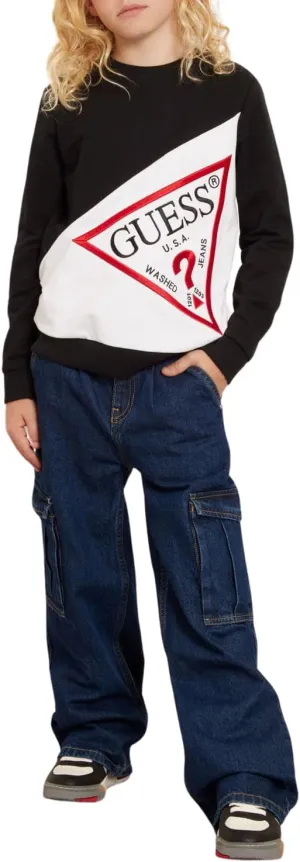 GUESS Boys' Eco Fleece Contrast Crew Neck Sweatshirt