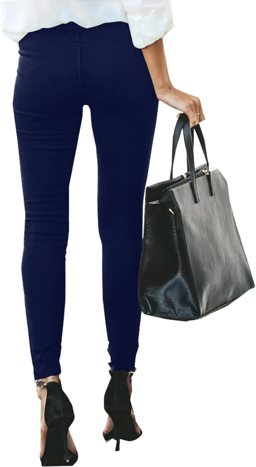 Gumipy Women's Stretch Pants Striped Decoration Slim Leg Dressy Trousers Trendy Skinny Straight Leg Pants with Pockets