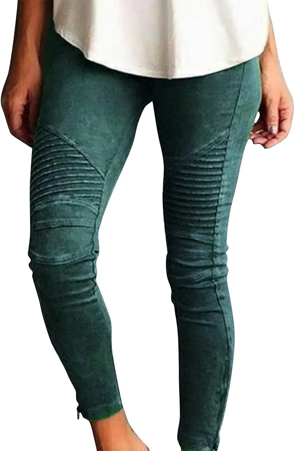 Gumipy Women's Stretch Pants Striped Decoration Slim Leg Dressy Trousers Trendy Skinny Straight Leg Pants with Pockets