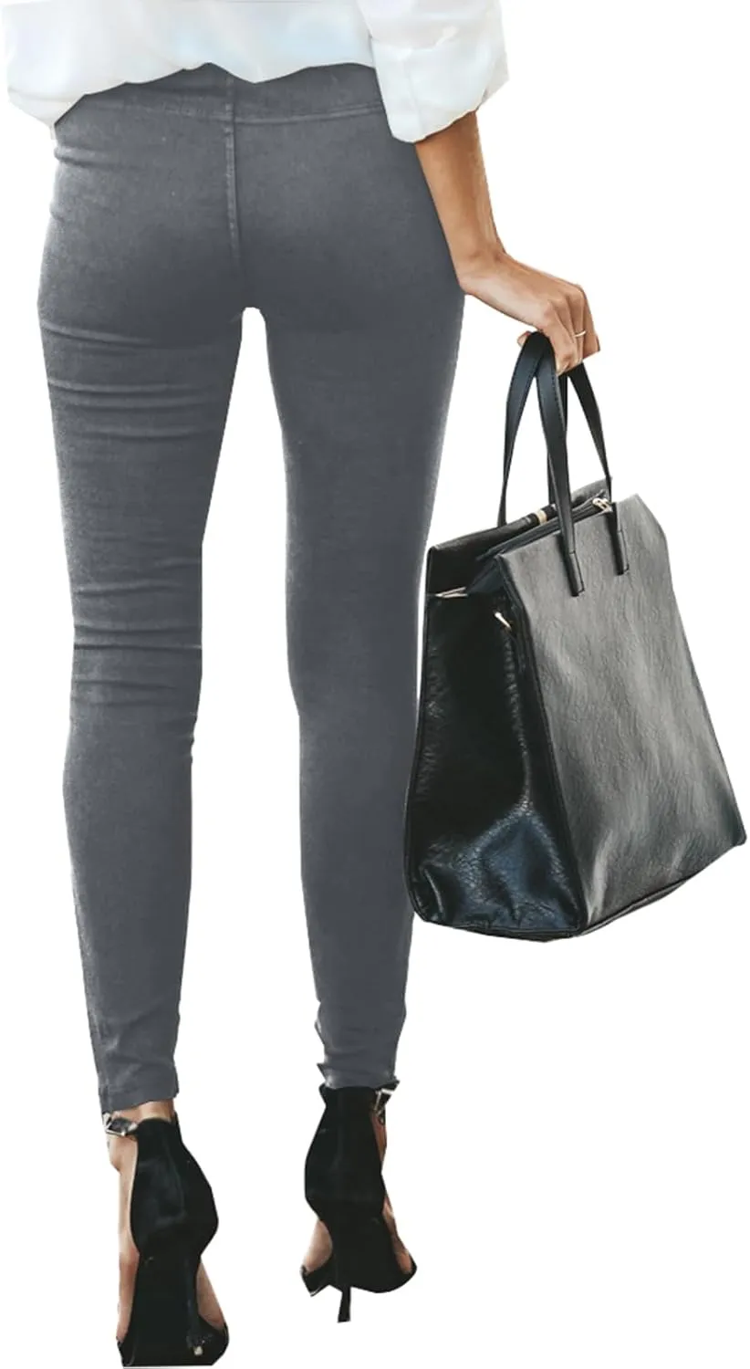 Gumipy Women's Stretch Pants Striped Decoration Slim Leg Dressy Trousers Trendy Skinny Straight Leg Pants with Pockets
