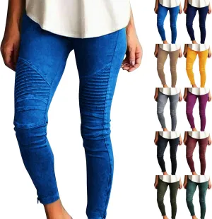 Gumipy Women's Stretch Pants Striped Decoration Slim Leg Dressy Trousers Trendy Skinny Straight Leg Pants with Pockets