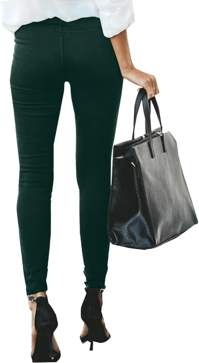 Gumipy Women's Stretch Pants Striped Decoration Slim Leg Dressy Trousers Trendy Skinny Straight Leg Pants with Pockets