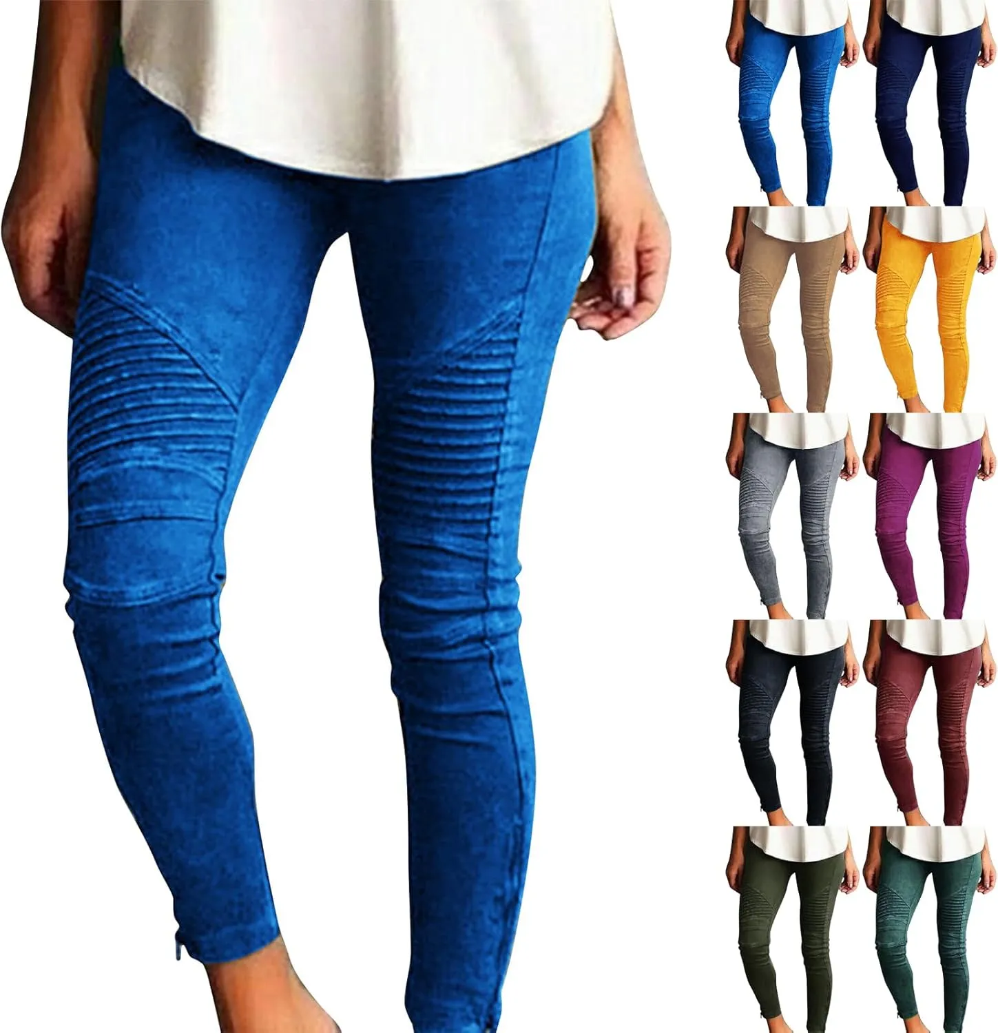 Gumipy Women's Stretch Pants Striped Decoration Slim Leg Dressy Trousers Trendy Skinny Straight Leg Pants with Pockets