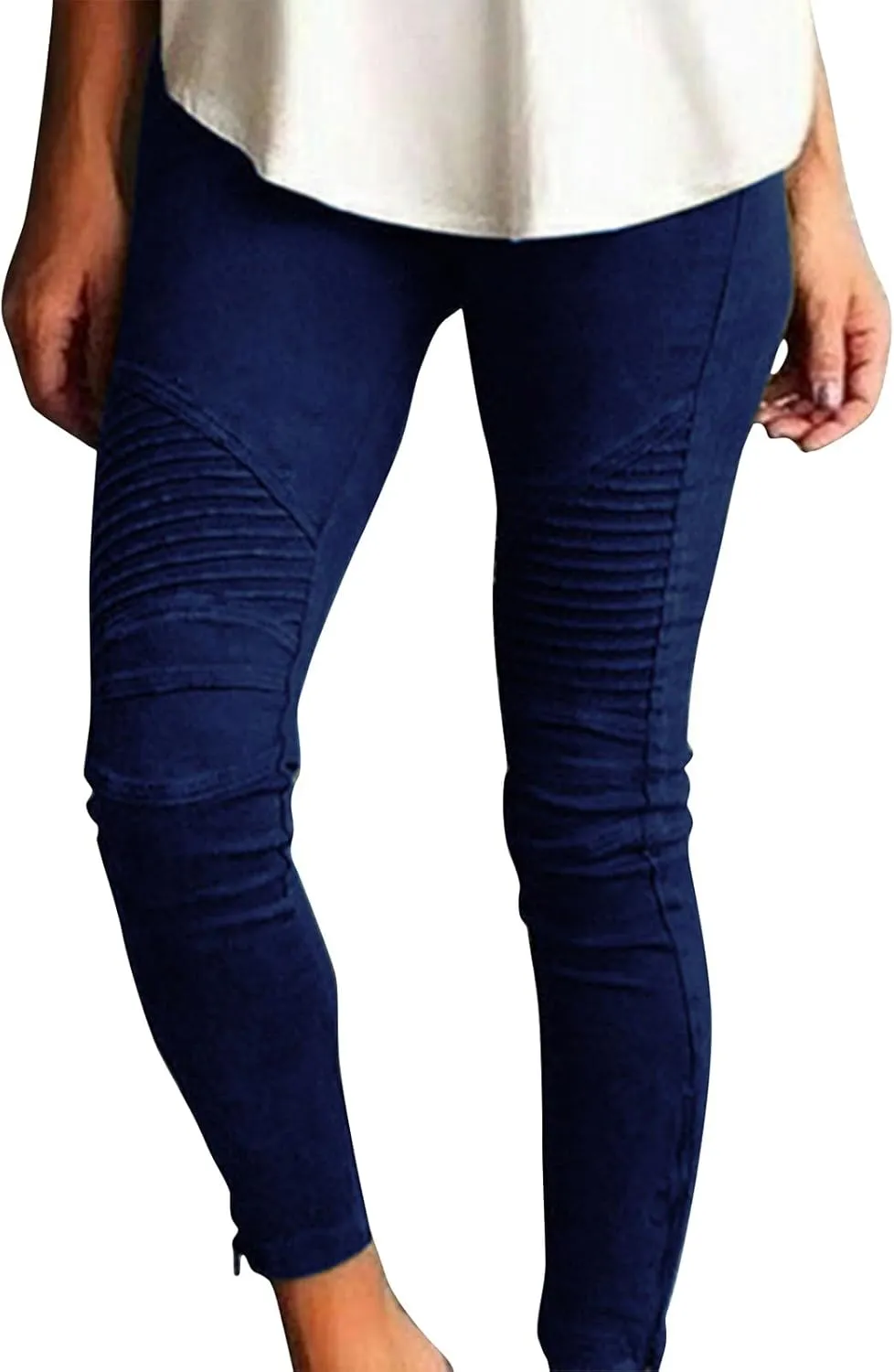 Gumipy Women's Stretch Pants Striped Decoration Slim Leg Dressy Trousers Trendy Skinny Straight Leg Pants with Pockets