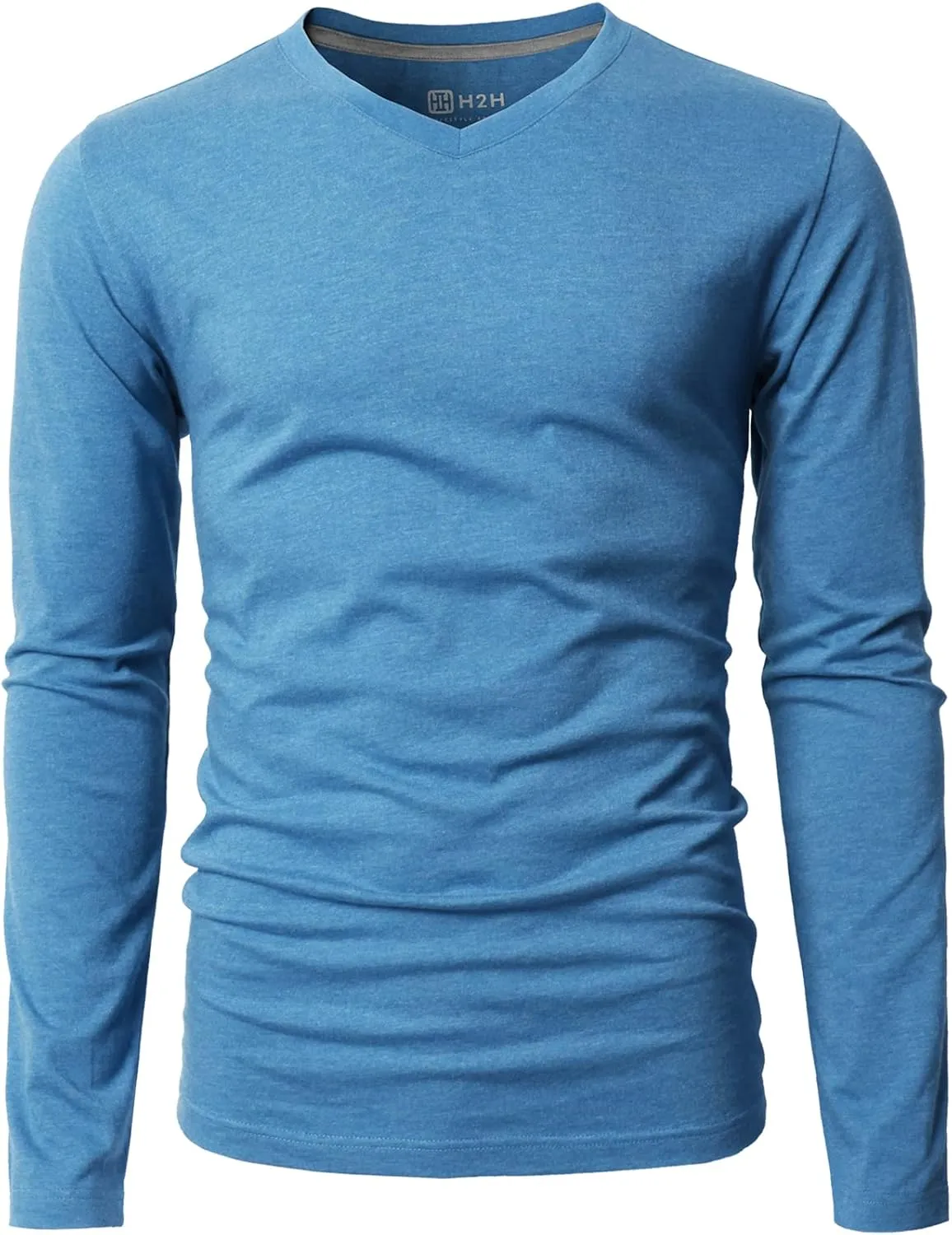H2H Mens Casual Slim Fit Long Sleeve T-Shirts Soft Lightweight V-Neck/Crew-Neck Size XS to 3XL