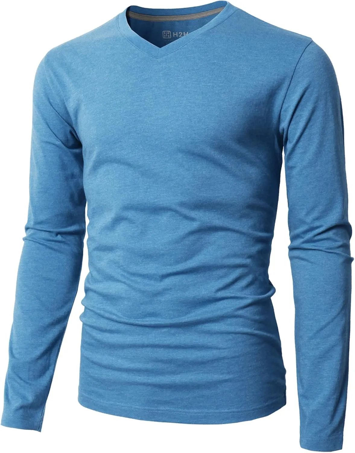 H2H Mens Casual Slim Fit Long Sleeve T-Shirts Soft Lightweight V-Neck/Crew-Neck Size XS to 3XL