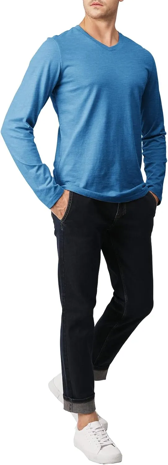 H2H Mens Casual Slim Fit Long Sleeve T-Shirts Soft Lightweight V-Neck/Crew-Neck Size XS to 3XL