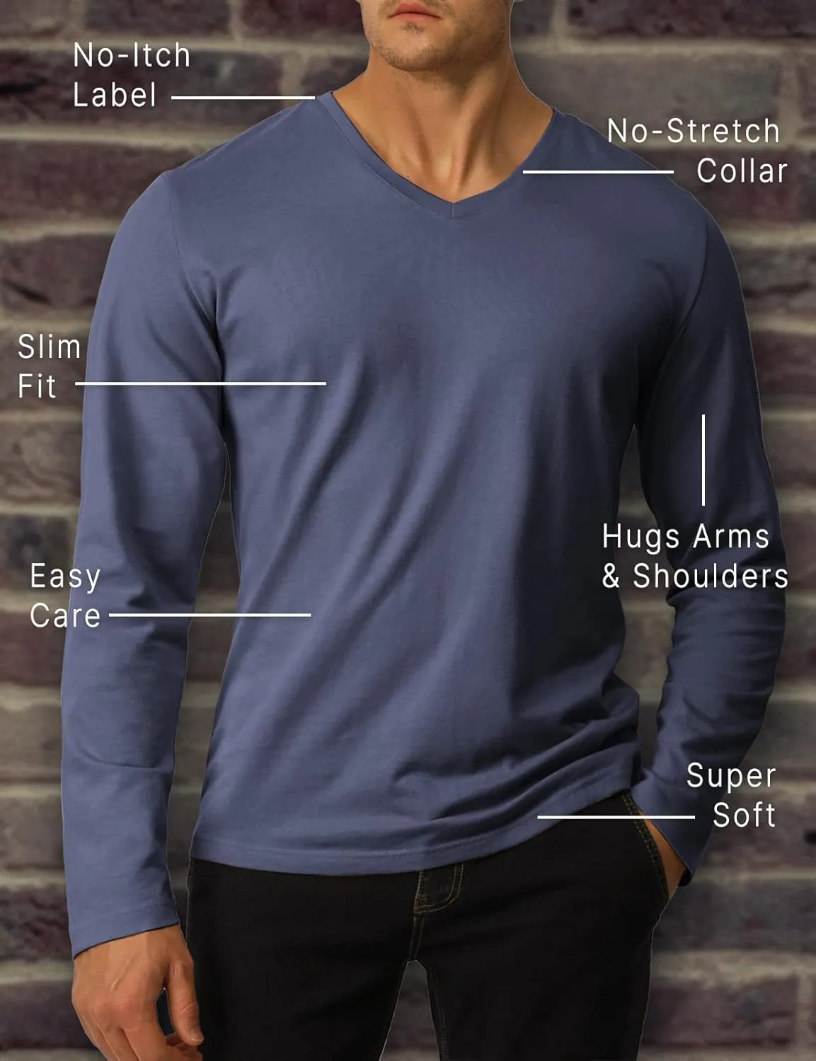 H2H Mens Casual Slim Fit Long Sleeve T-Shirts Soft Lightweight V-Neck/Crew-Neck Size XS to 3XL