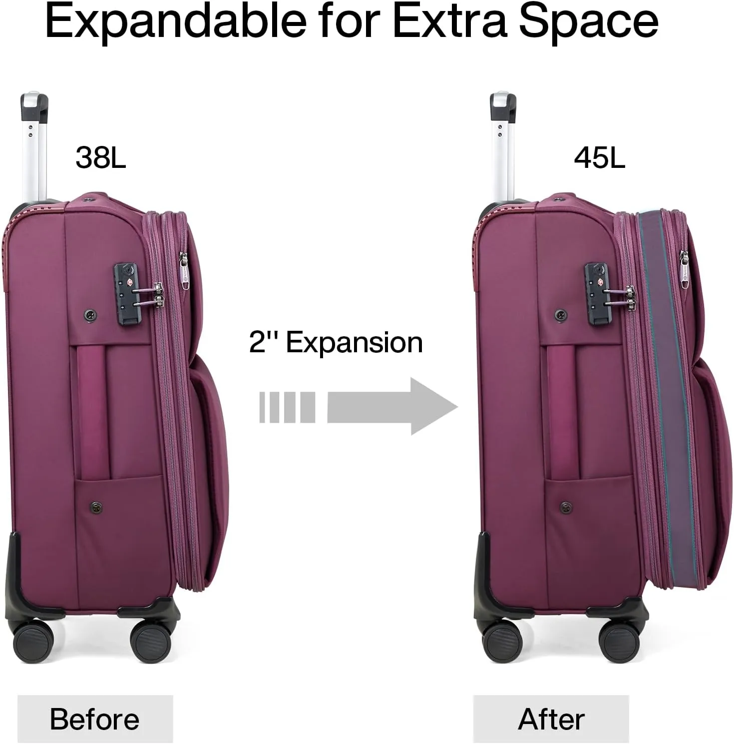 Hanke 24 Inch Luggage Expandable Softside Checked Suitcases with Spinner Wheels, Upright Rolling Luggage Suitcases Travel TSA Luggage Bag for Women Men(Purple)