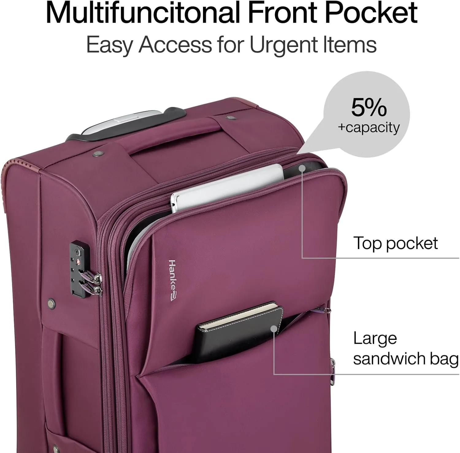 Hanke 24 Inch Luggage Expandable Softside Checked Suitcases with Spinner Wheels, Upright Rolling Luggage Suitcases Travel TSA Luggage Bag for Women Men(Purple)