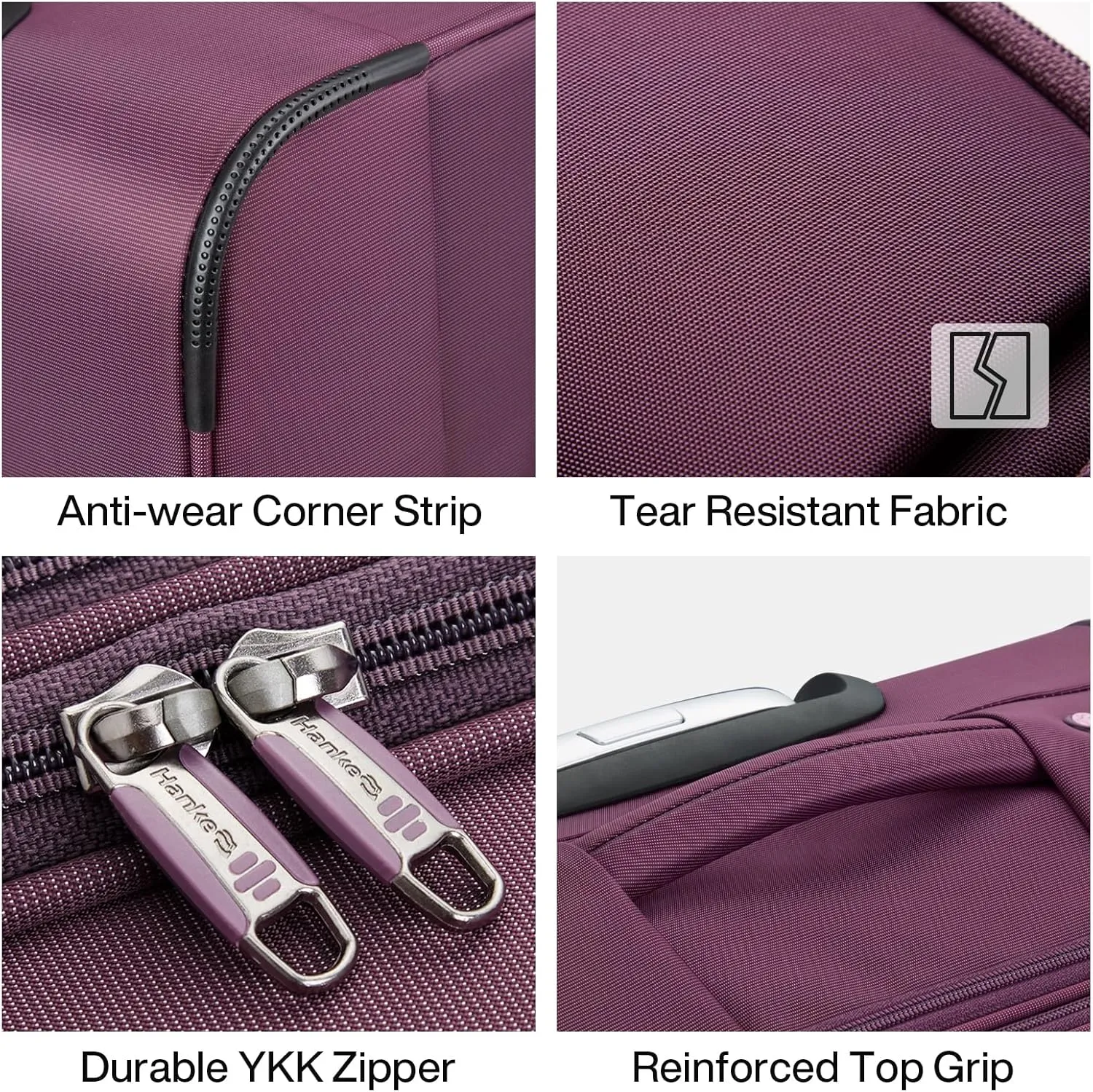 Hanke 24 Inch Luggage Expandable Softside Checked Suitcases with Spinner Wheels, Upright Rolling Luggage Suitcases Travel TSA Luggage Bag for Women Men(Purple)