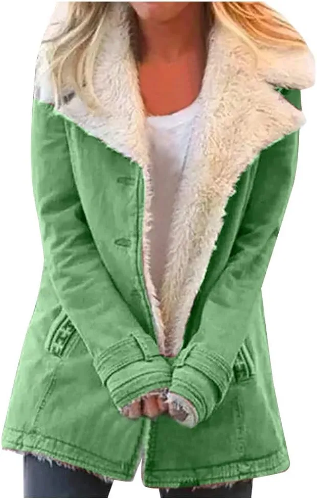 Hasta Womens Plush Denim Jackets Plus Size Single-Breasted Fleece Lined Winter Coats Pocket Vintage Thicker Fuzzy Jackets