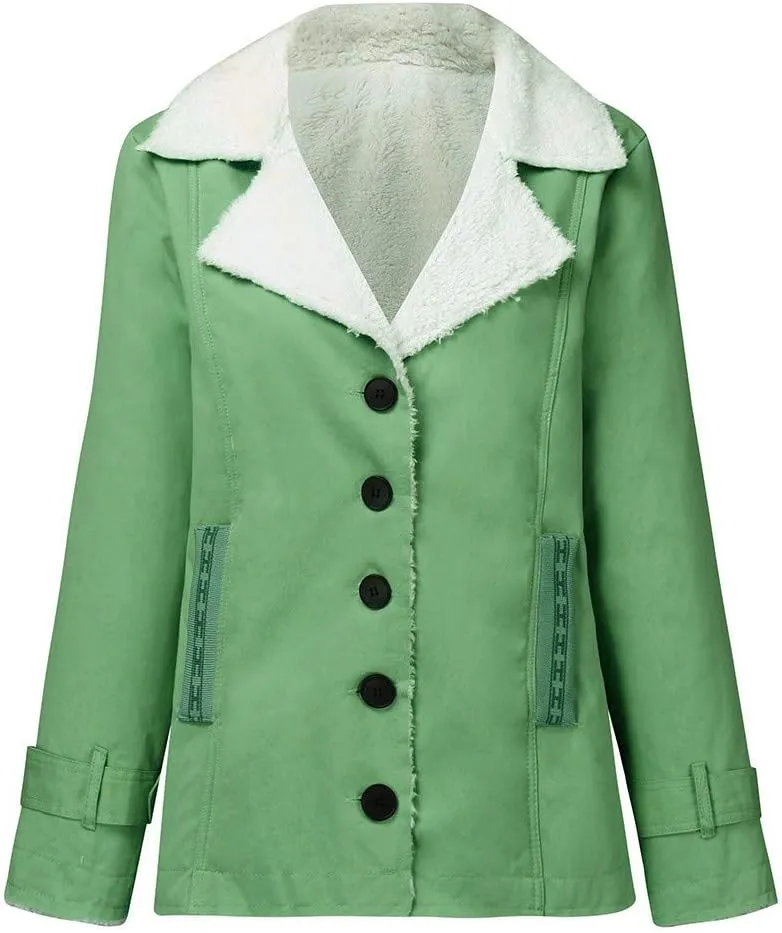 Hasta Womens Plush Denim Jackets Plus Size Single-Breasted Fleece Lined Winter Coats Pocket Vintage Thicker Fuzzy Jackets