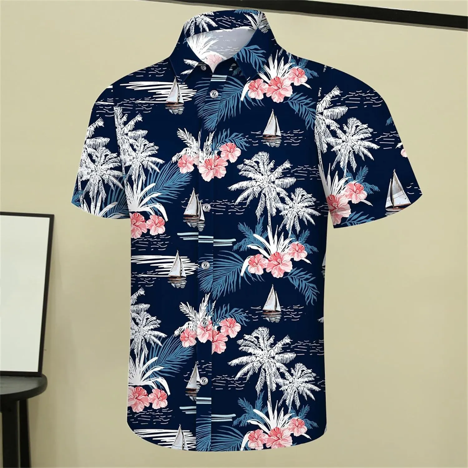 Hawaiian Shirt for Men Button Down Short Sleeve Summer Shirt Loose Fit Floral Printed Beach Travel Hiking Shirts