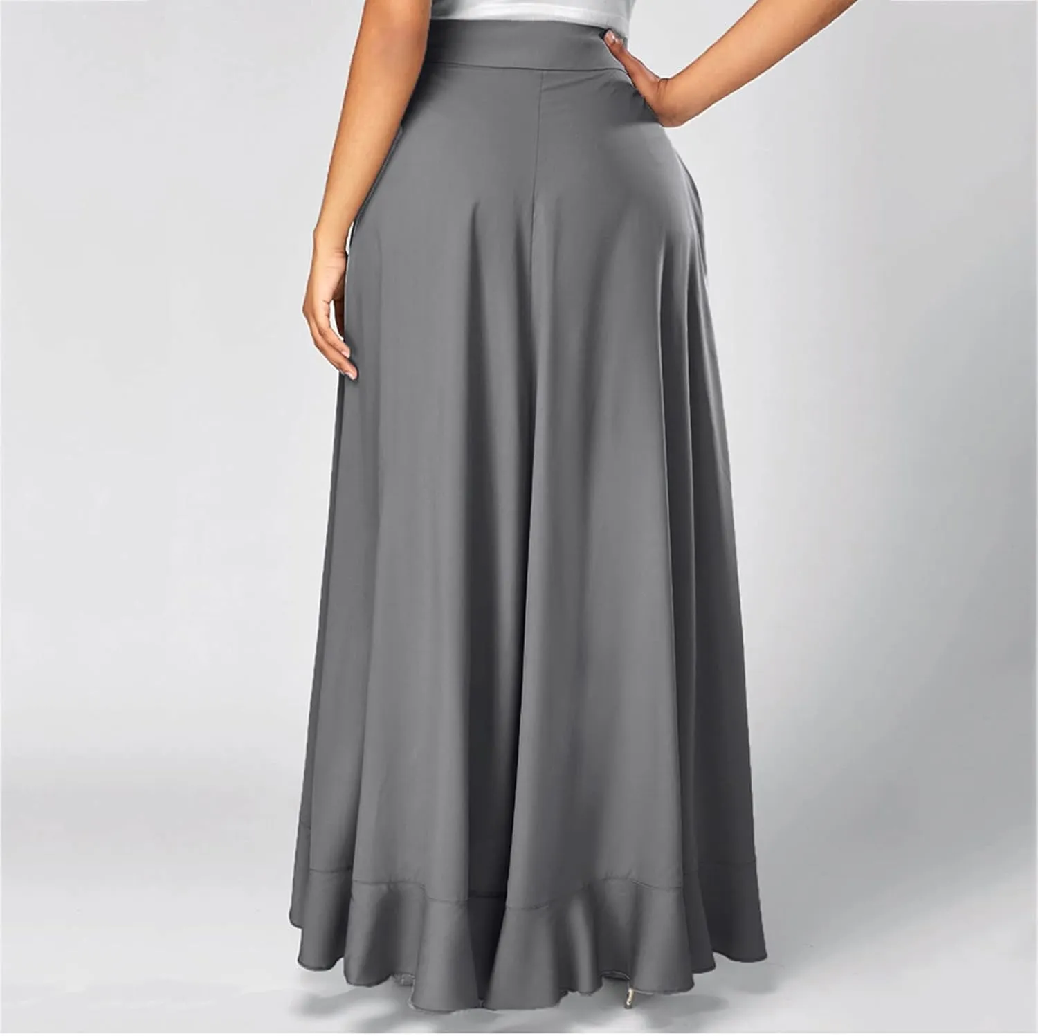 HGps8w Women's Irregular Ruffle Pants, High Waist Bow Tie Casual Maxi Long Palazzo Overlay Culottes Skirts Trousers