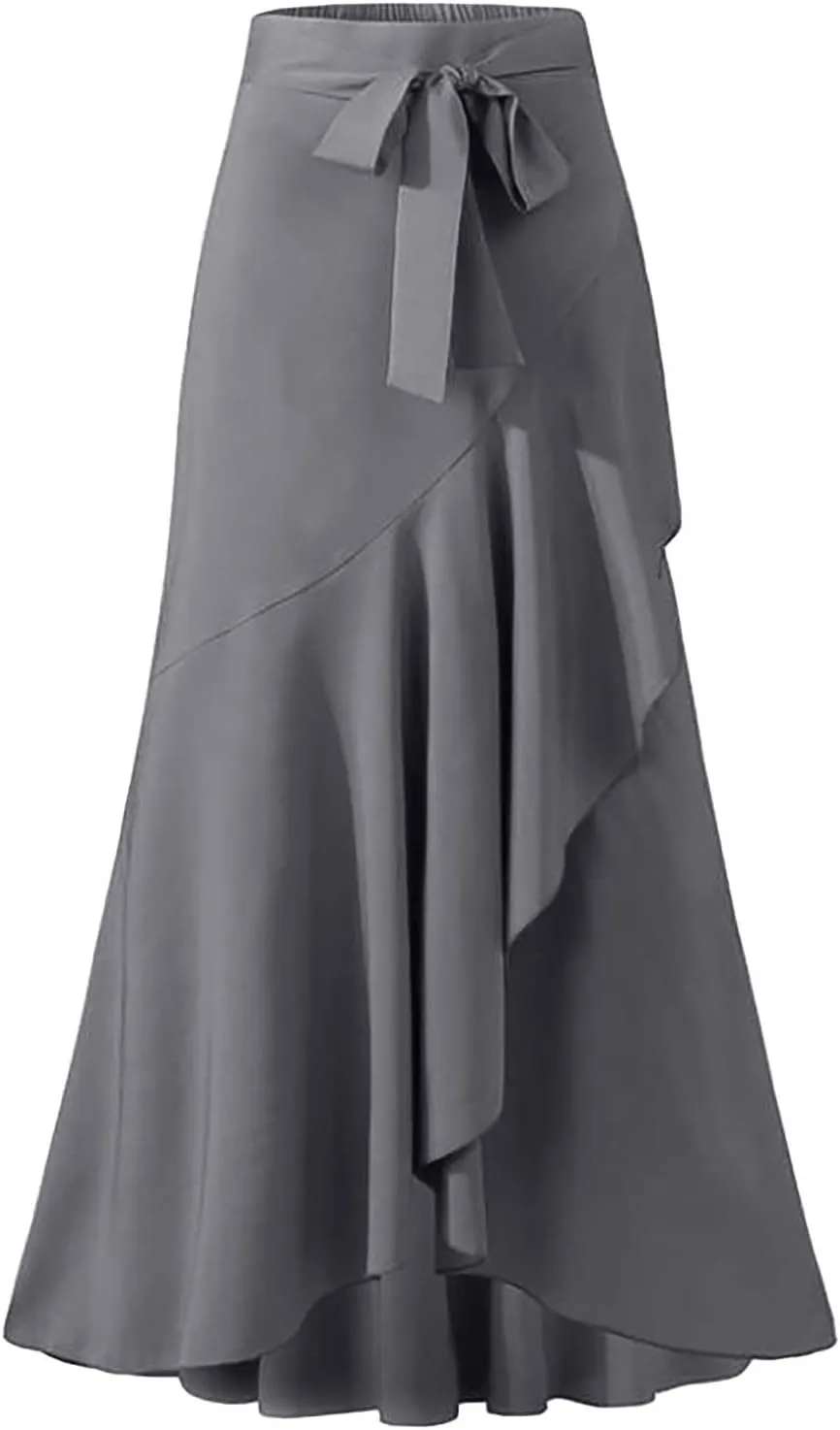 HGps8w Women's Irregular Ruffle Pants, High Waist Bow Tie Casual Maxi Long Palazzo Overlay Culottes Skirts Trousers