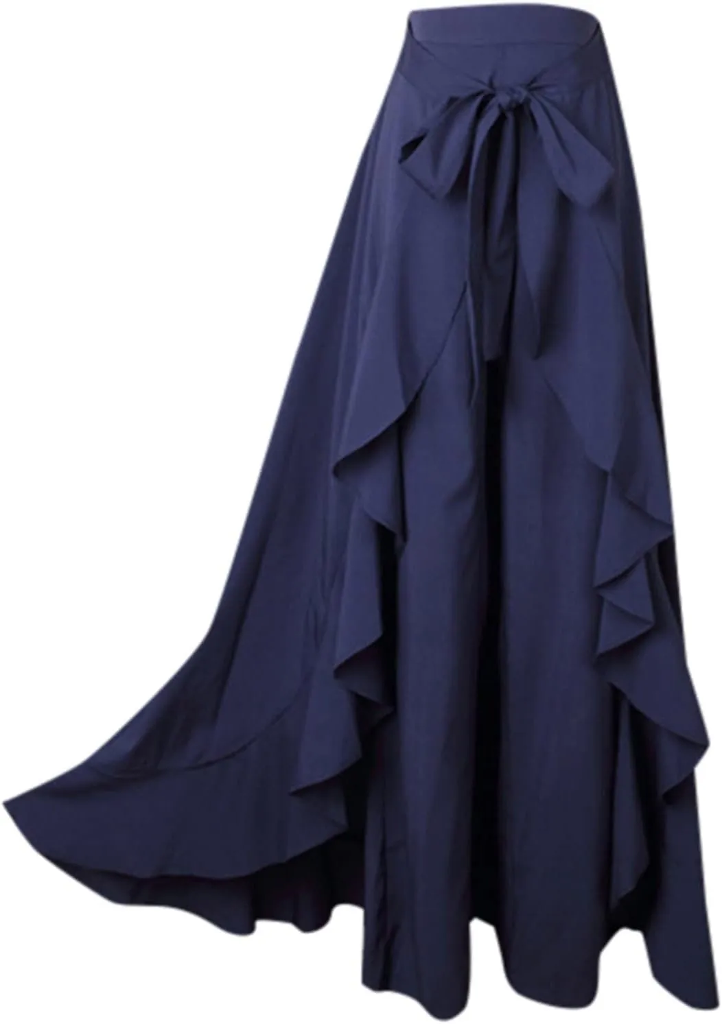HGps8w Women's Irregular Ruffle Pants, High Waist Bow Tie Casual Maxi Long Palazzo Overlay Culottes Skirts Trousers
