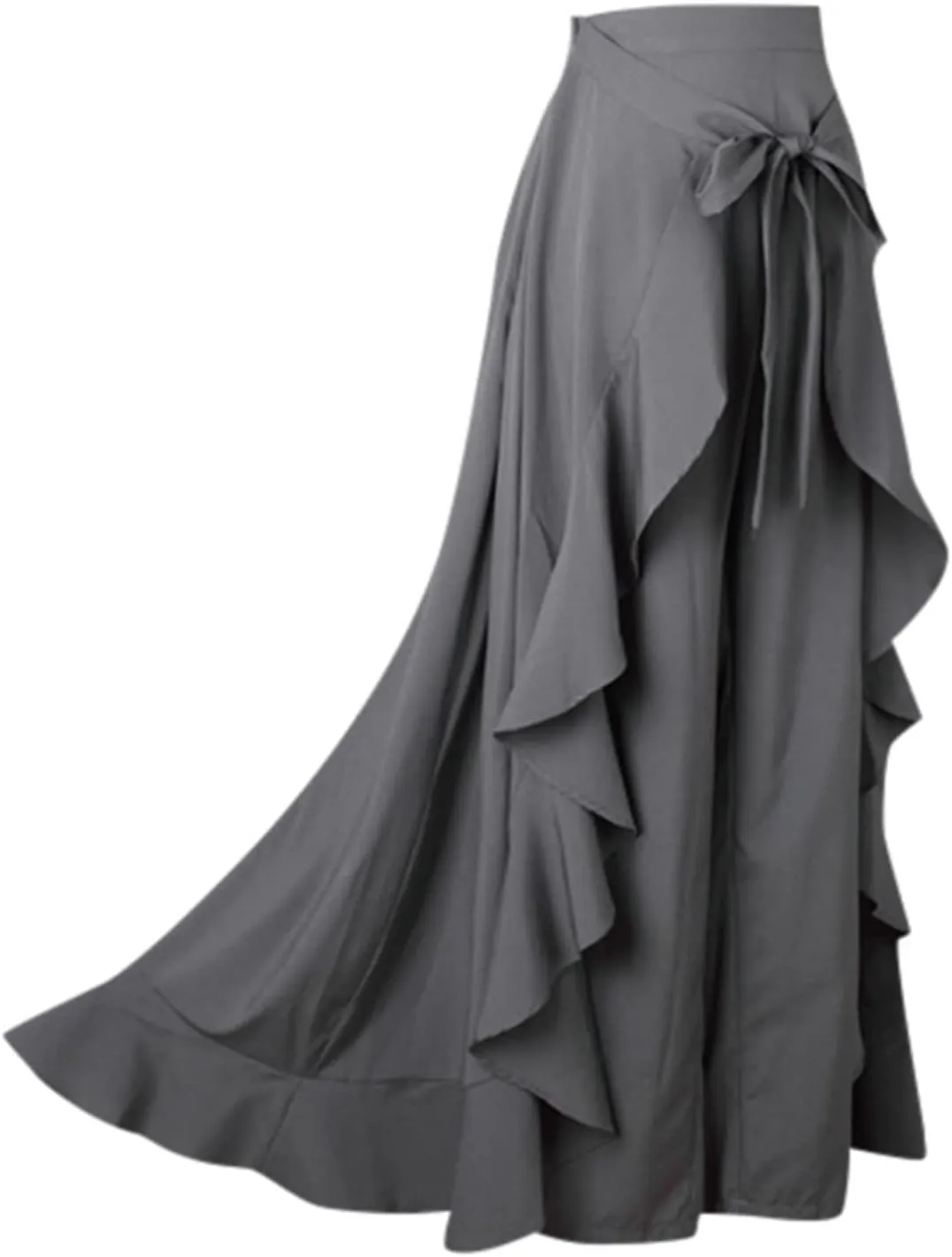 HGps8w Women's Irregular Ruffle Pants, High Waist Bow Tie Casual Maxi Long Palazzo Overlay Culottes Skirts Trousers