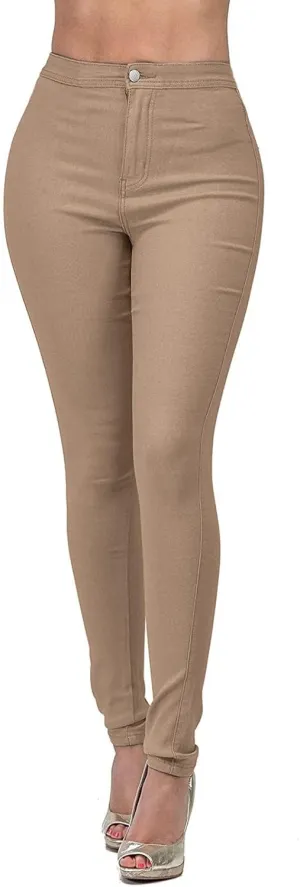 High Waisted-Rise Colored Stretch Skinny Distressed Jeans for Women Olive Mustard Red Skinny Pencil Jeggings