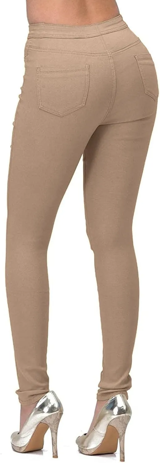 High Waisted-Rise Colored Stretch Skinny Distressed Jeans for Women Olive Mustard Red Skinny Pencil Jeggings