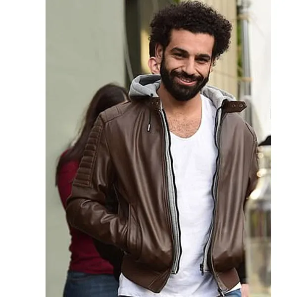Hoodie Style Real Sheep Leather Jacket Worn By Mohamed Salah | Mohamed Salah Leather Jacket