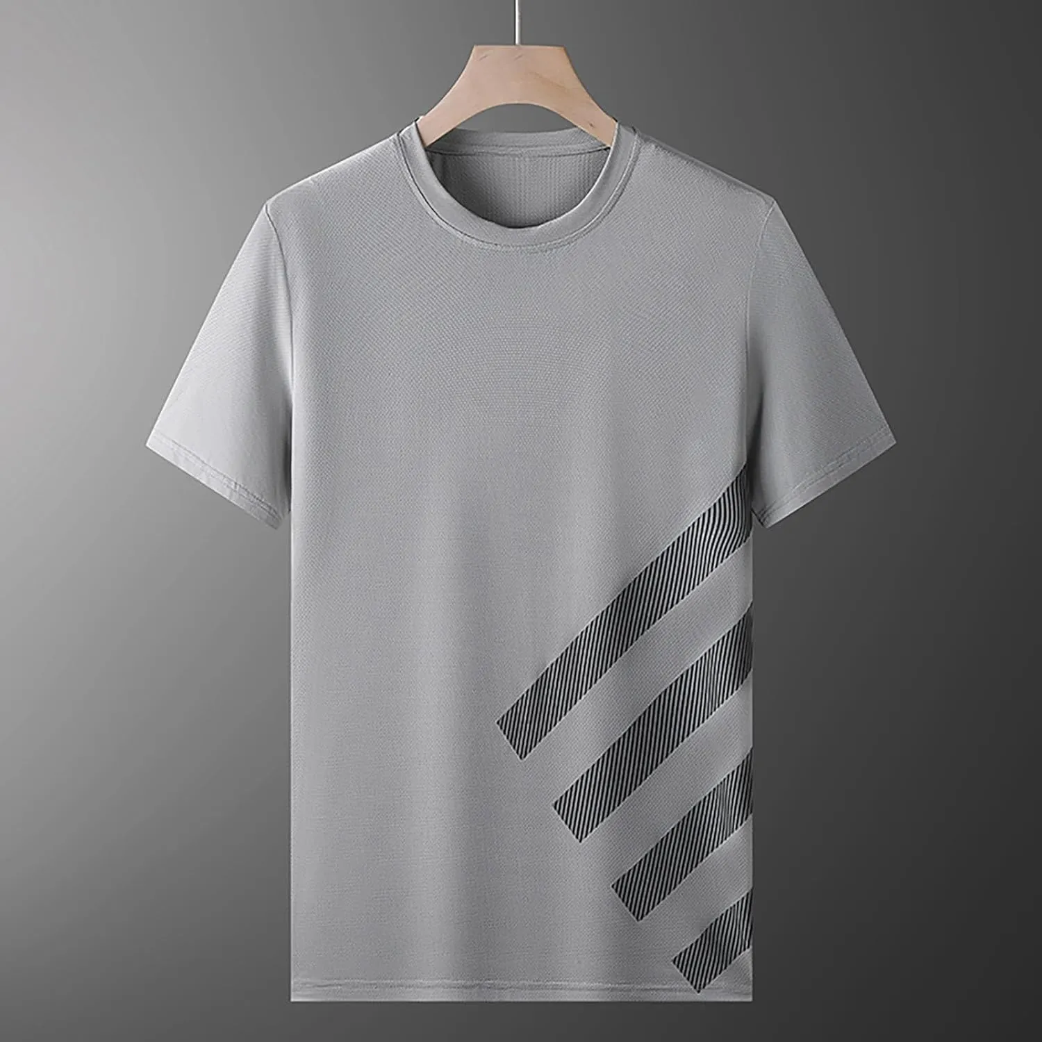Ice Silk Quick Drying T Shirt Men's Summer Casual Thin Loose Trend Sports Patchwork Striped Men's T Shirts with