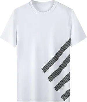 Ice Silk Quick Drying T Shirt Men's Summer Casual Thin Loose Trend Sports Patchwork Striped Men's T Shirts with